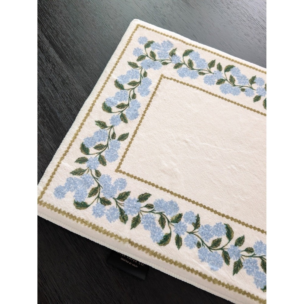 Rifle Paper Co x Loloi Delilah Bath Rug 17" x 24" Blue Hydrangea Floral Border - Picture 3 of 8